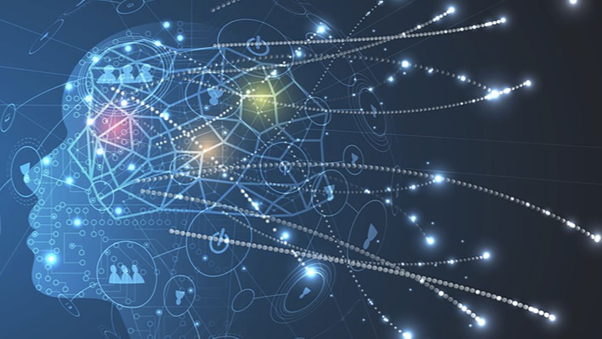 Digitalt illustrert ansikt av symboler.