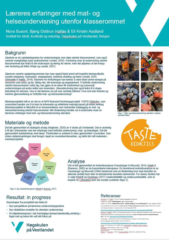 Poster med tittelen: Læreres erfaringer med mat- og helseundervisning utenfor klasserommet