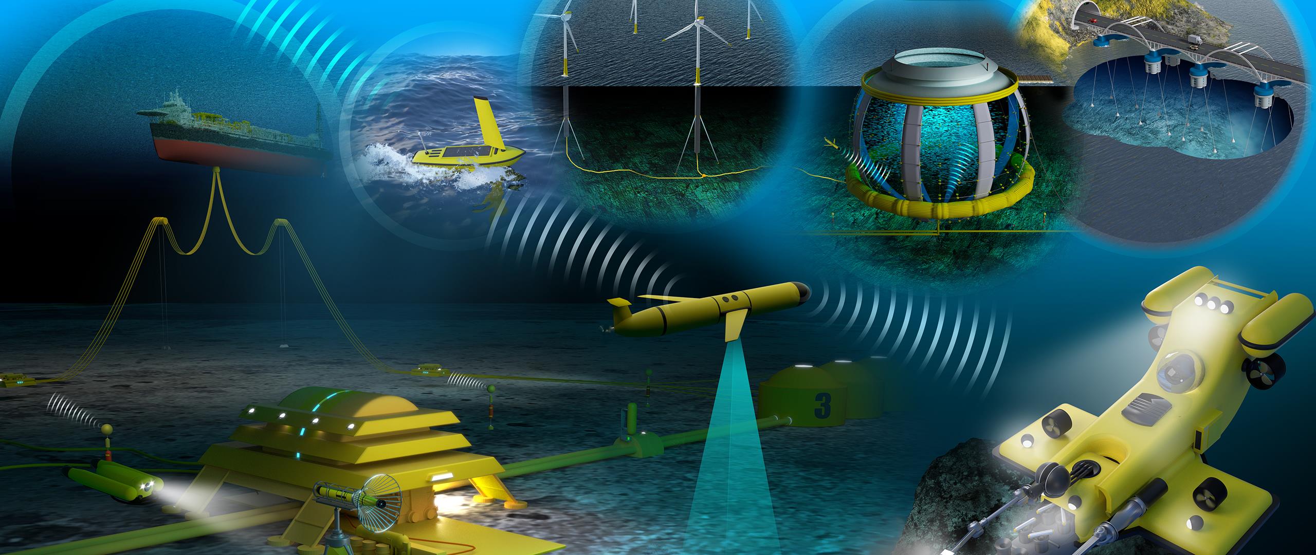 Illustrasjon av undervannsteknologi.