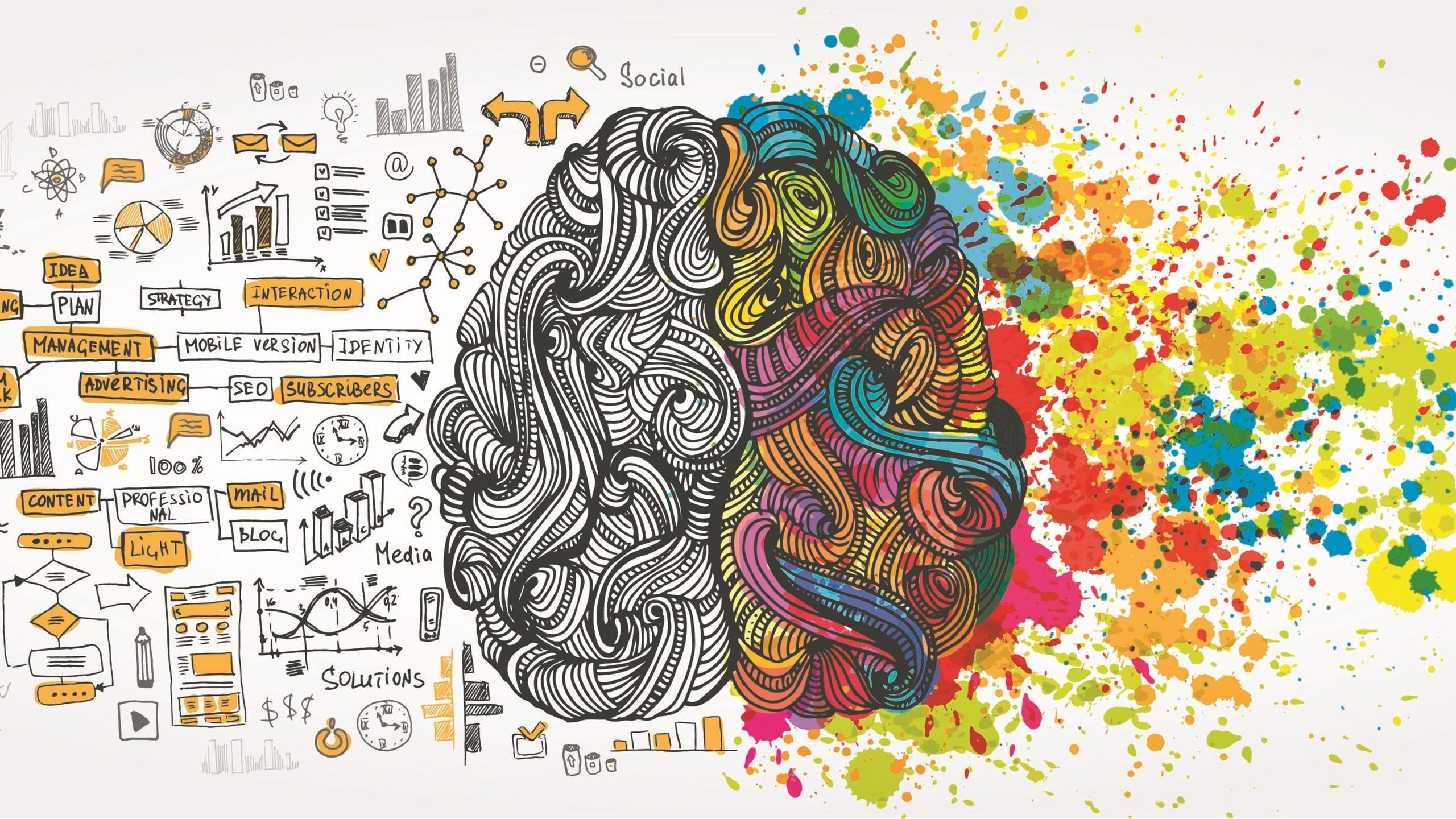 Hjerne med farger og ideer